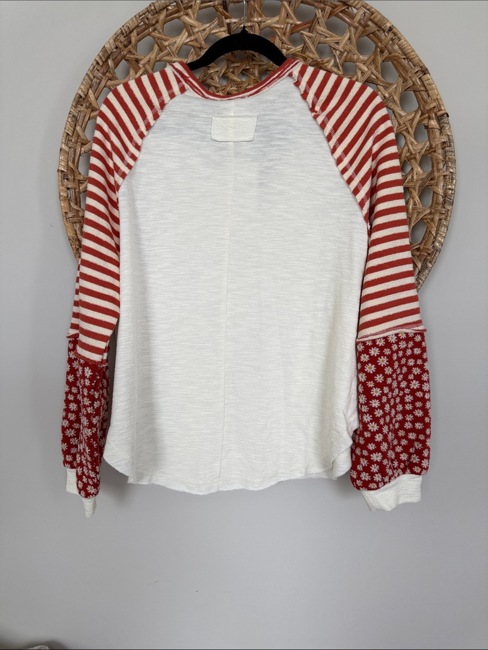 Ariella Cream Knit Raglan Top with Red Striped Sleeves - Picture 7 of 16